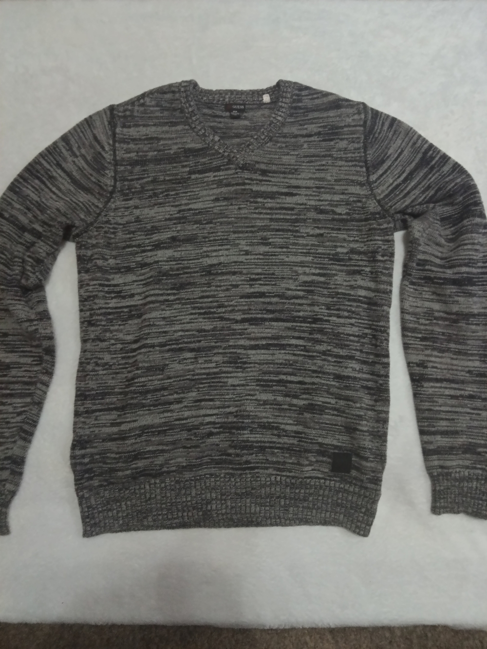 Guess Men's Black & Gray Marled V-Neck Sweater